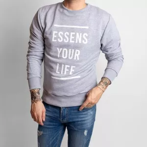 Herren Sweatshirt mit Druck – grau, Größe S