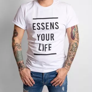 Herren T-Shirt mit Druck – weiß, Größe S