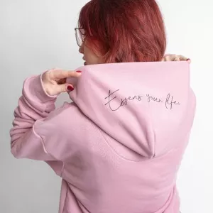 Sweat à capuche unisexe avec imprimé noir - rose, taille XL