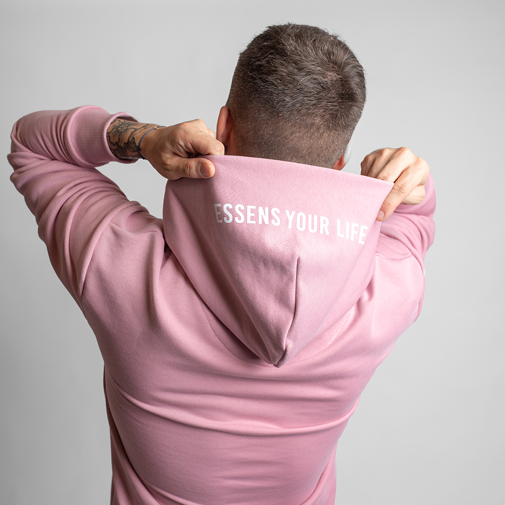 Sudadera unisex con capucha con serigrafía en blanco - rosa, talla L