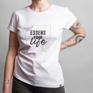 Damen T-Shirt mit Druck – weiß, Größe S